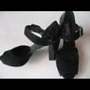 Franco Sarto Vanity Black Suede & Patent Peep Toe